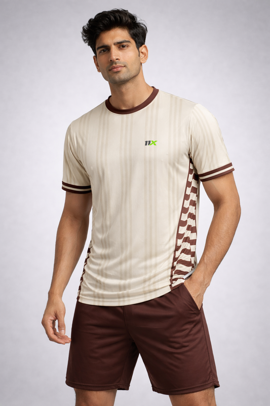 Beige & Brown Performance T-Shirt For Men