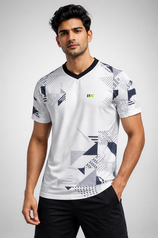 White Geometric Performance T-Shirt for Men
