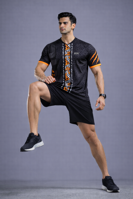 Black & Orange Performance T-Shirt for Men
