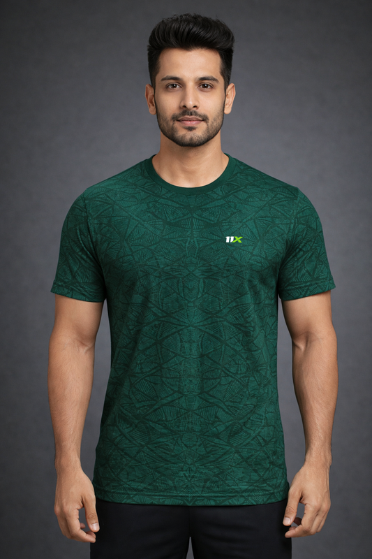 Men’s Green Printed Activewear T-Shirt