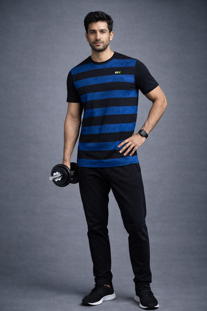 Men’s Blue & Black Striped Activewear T-Shirt