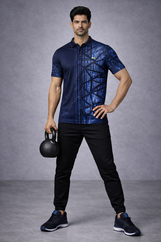 Men’s Navy Blue Collar Activewear T-Shirt